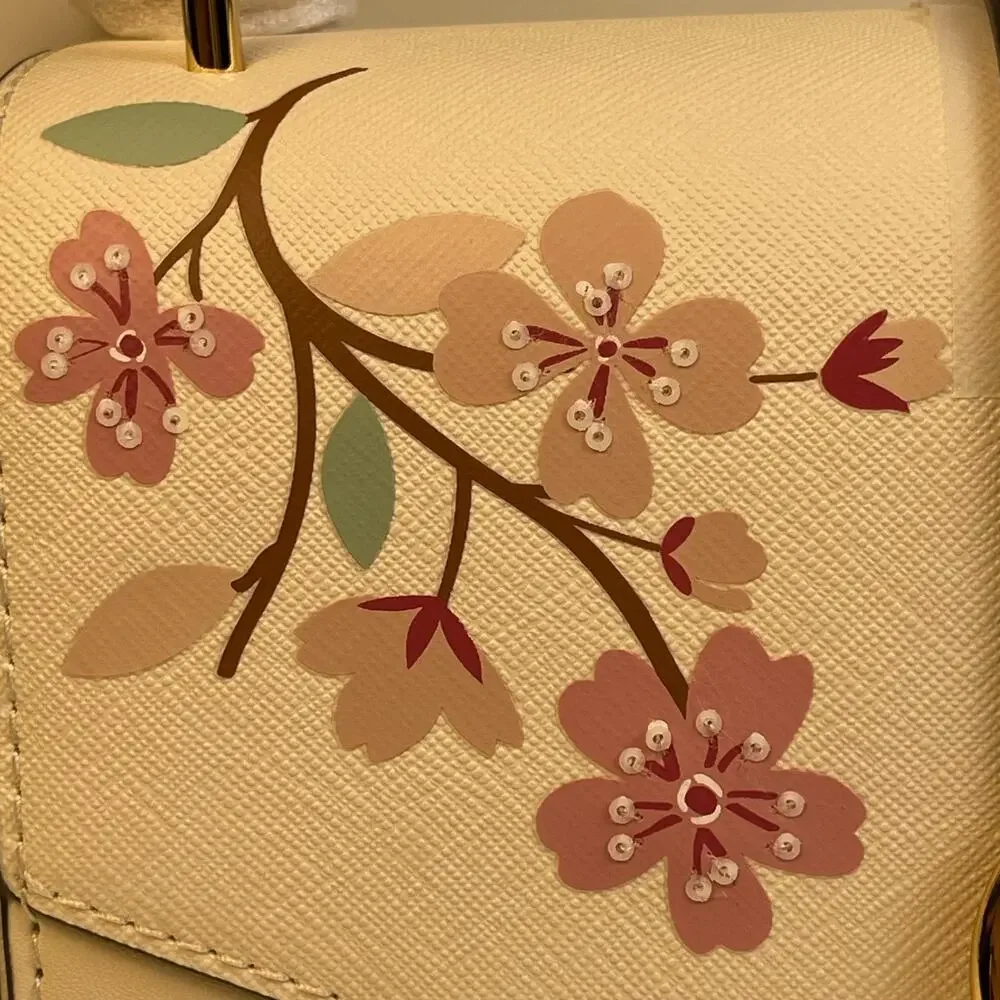 Michael Kors Greenwich Small Cherry Blossom Flap Crossbody Cream NWT $398